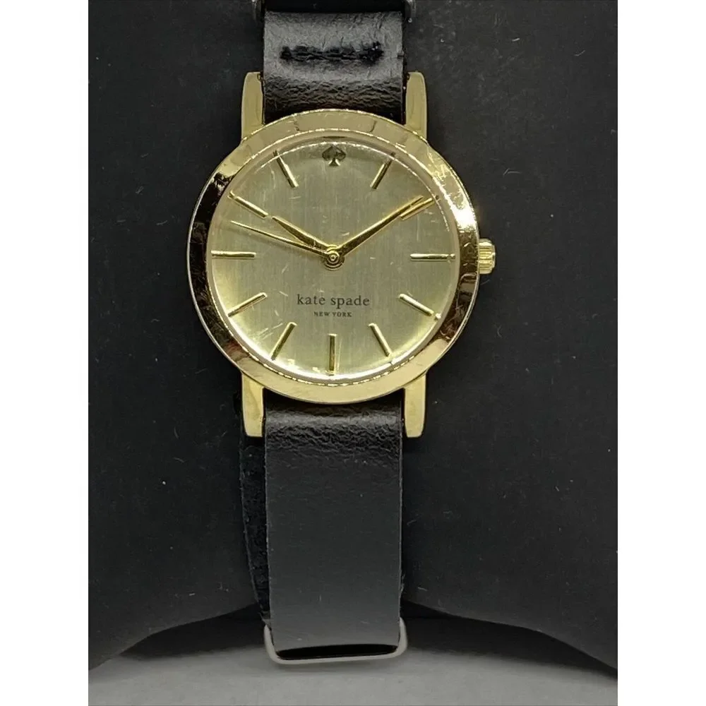 Kate Spade New York 0794 Women Black Leather Analog Gold Dial Quartz Watch XX563
